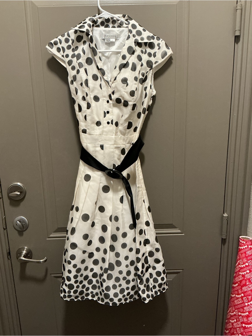 Kay Unger Polka Dot Collared Fit-and-Flare Dress Black & White Retro Size 2